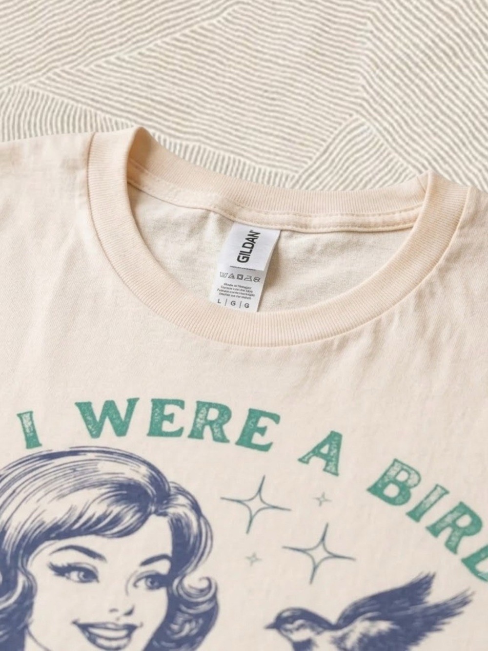Gildan Cream If I Were A Bird Funny Retro Humor T-Shirt - Picture 2 of 3